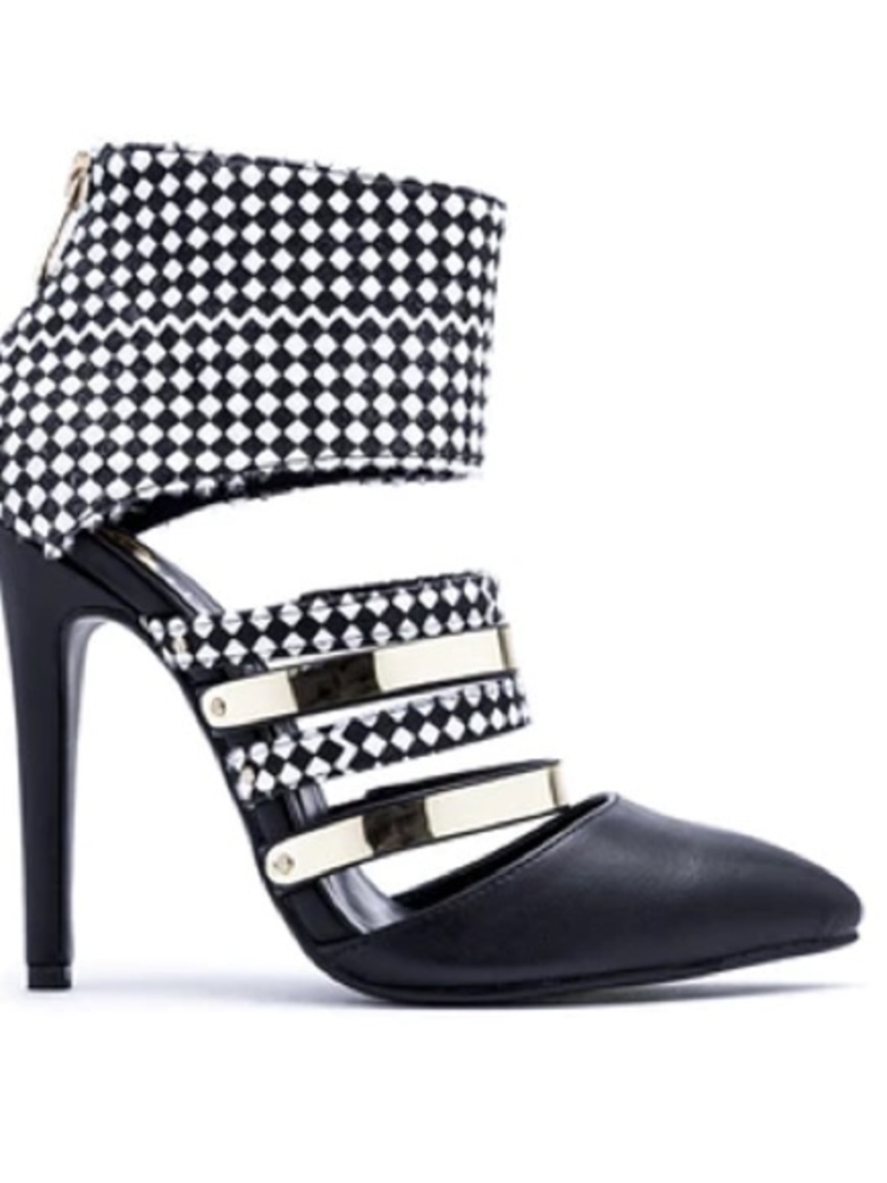 Machi Black and White Geometric Strappy High Heel Pumps Size 10
